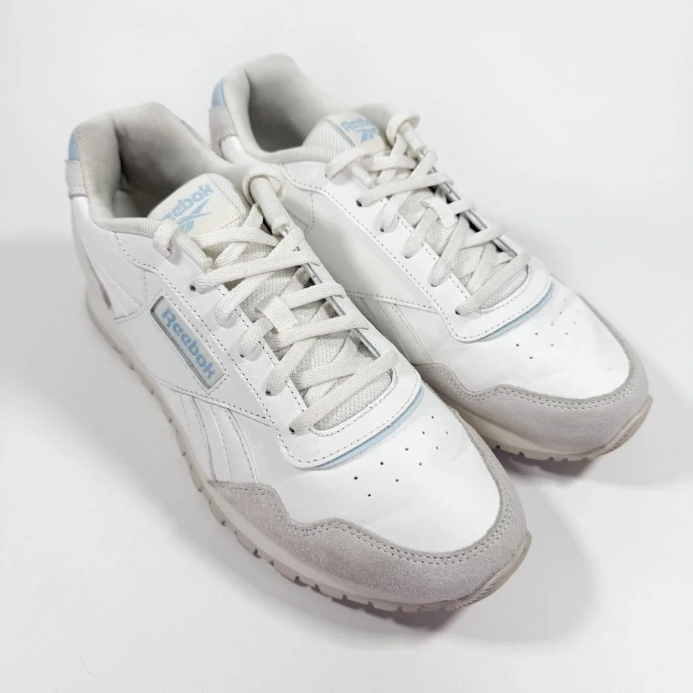 Reebok Classic Leather White Blue Sneakers Mens‎ 9.5 Casual Retro Shoes